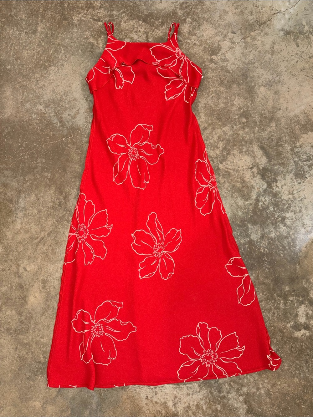 Vintage Red Floral Slip Dress Spaghetti Strap Midi Dress Size 6 - Picture 8 of 12
